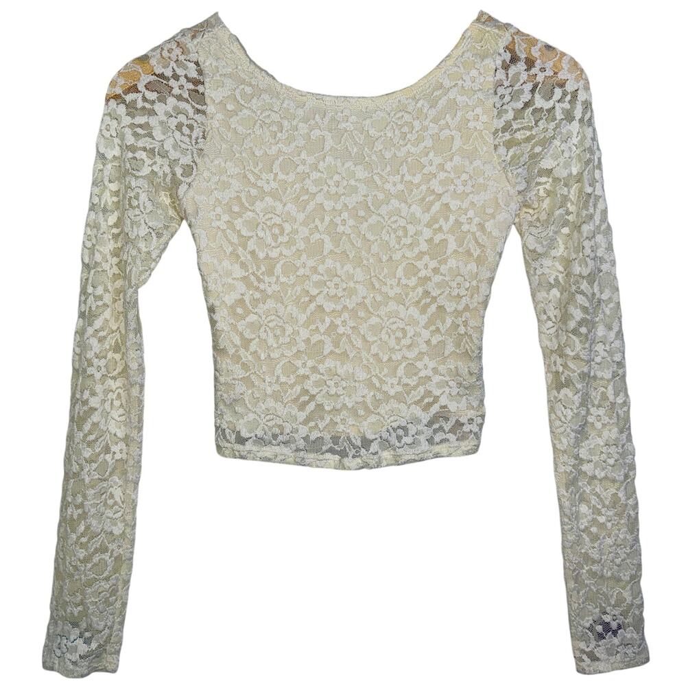 Abercrombie & Fitch Cream Floral Lace Criss Cross Back Crop Top Blouse Size XS